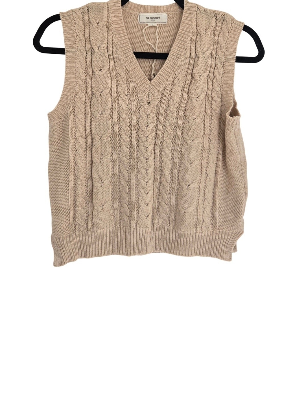 No Comment Cable Knit V-Neck Sweater Vest in Beige